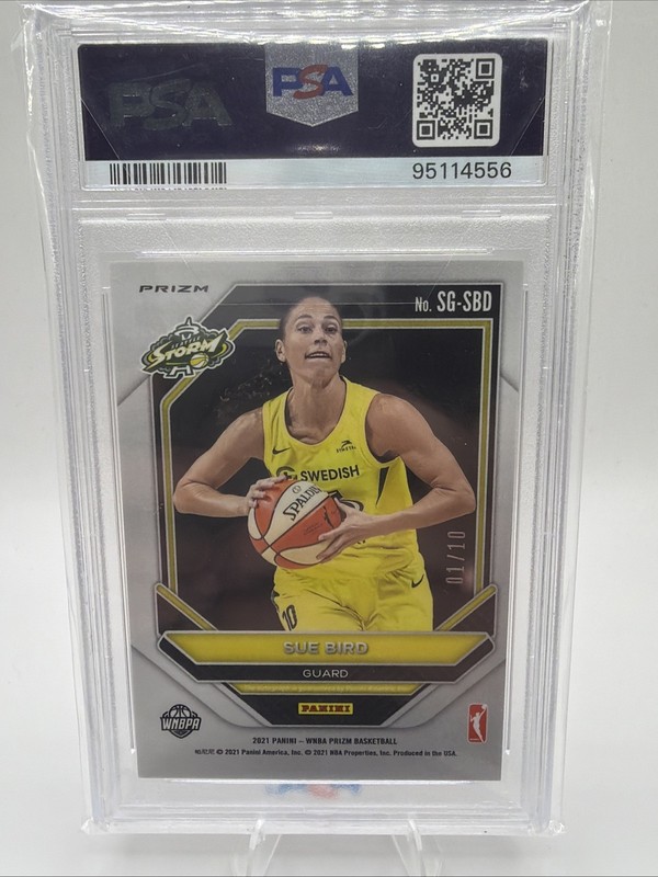 2021 Panini Prizm WNBA Sue Bird Signatures Auto Gold 1/10 PSA 9 First On Print view 2