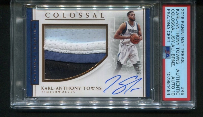 2016-17 National Treasures Karl-Anthony Towns Colossal Patch /25 Auto PSA A  10