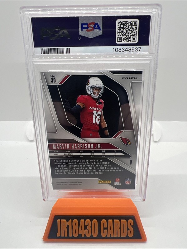 2024 Prizm Marvin Harrison Jr. PSA 10 GEM ROOKIE VARIATION RC Silver Prizm #30 view 2