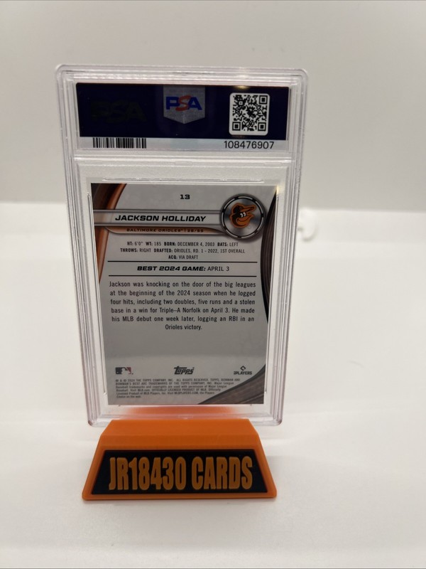 2024 Bowman's Best #13 JACKSON HOLLIDAY RC Rookie Baltimore Orioles PSA 10 view 2