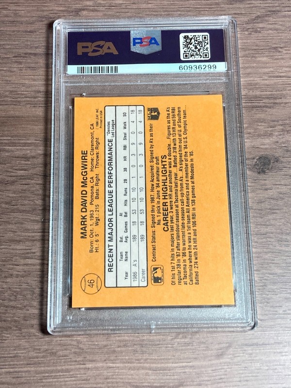 Mark McGwire 1987 Donruss PSA 9 Mint Graded Card Rated Rookie A's #46 view 2