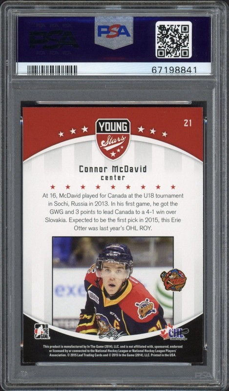 2015 Leaf ITG CHL Draft Connor McDavid Rookie RC #21 PSA 10 GEM MT Oilers view 2