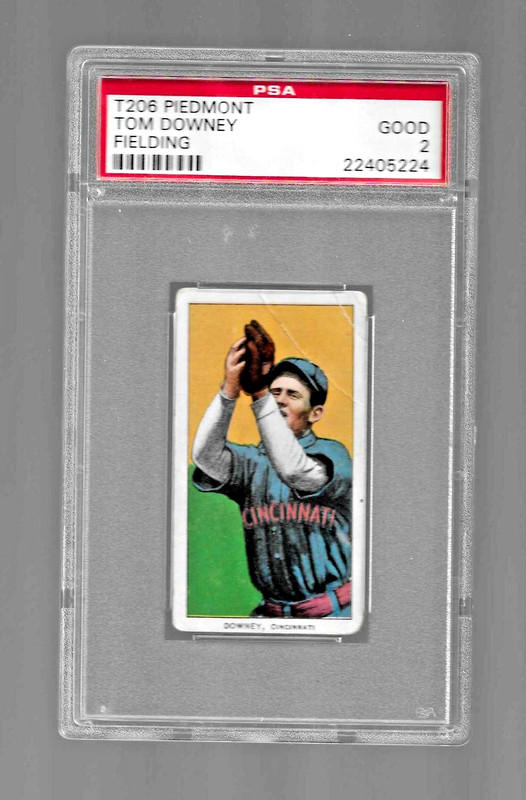 1909 T206 PIEDMONT 350 TOBACCO BASEBALL CARD PSA 2 TOM DOWNEY FIELDING MLB REDS