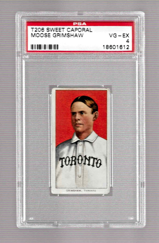 1909 T206 SWEET CAPORAL 350 TOBACCO BASEBALL CARD PSA 4 MOOSE GRIMSHAW TORONTO