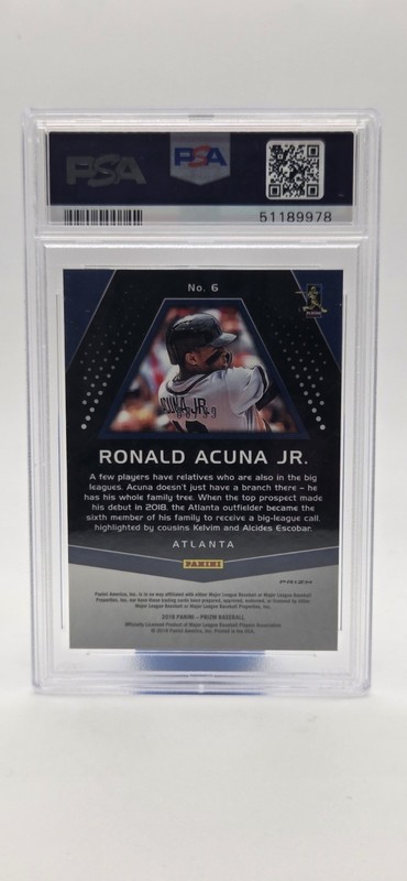  RARE /99 PSA 10 Ronald Acuna Jr 2018 Panini Prizm Chronicles PURPLE MOJO #6 view 2