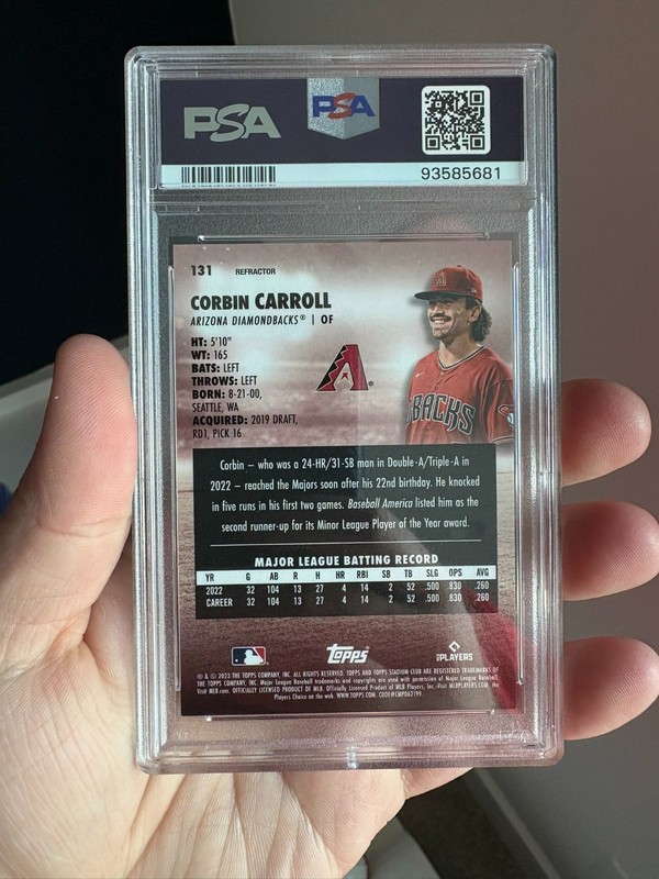 Corbin Carroll Rookie Chrome Refractor - 2023 Topps Stadium Club #131 - PSA 9 view 2