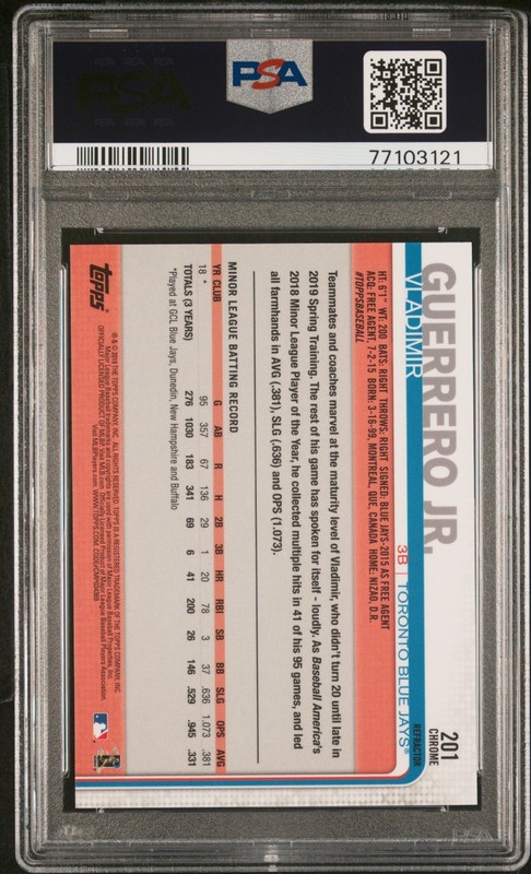 2019 Topps Chrome VLADIMIR GUERRERO JR Xfractor X-fractor PSA 10 Rookie RC #201 view 2
