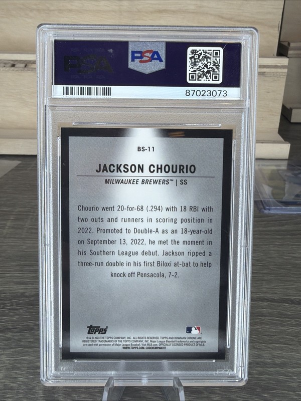 2023 Bowman JACKSON CHOURIO Spotlights Insert #BS11 PSA 10 GEM MT Brewers RC SP view 2