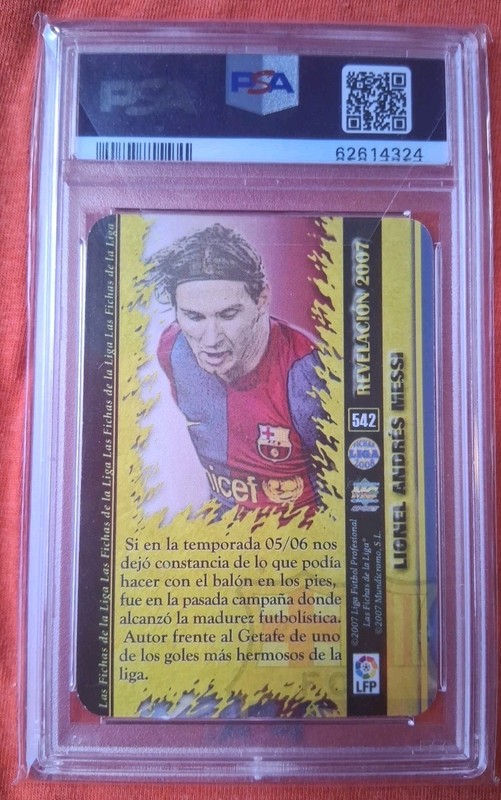 2007-08 LIONEL MESSI MUNDI CROMO LAS FICHAS MARBLED HORIZONTAL  #542 PSA 6 view 2