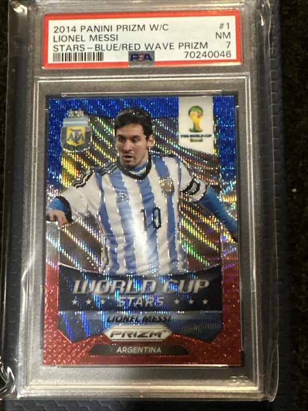 2014 Panini Prizm World Cup #1 Lionel Messi Stars Blue Red Wave PSA 7
