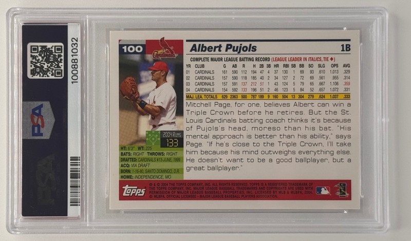 2005 Topps 1st Edition Albert Pujols #100 St. Louis Cardinals PSA 10 view 2