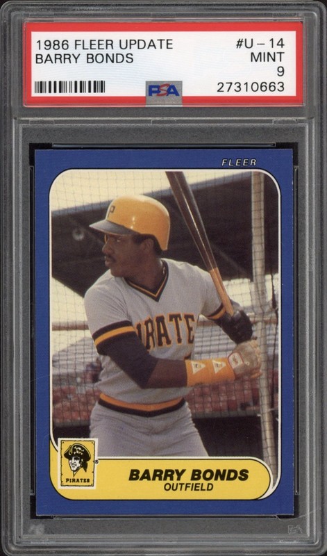 1986 Fleer Update Barry Bonds Rookie RC #U-14 PSA 9 Mint Pittsburgh Pirates