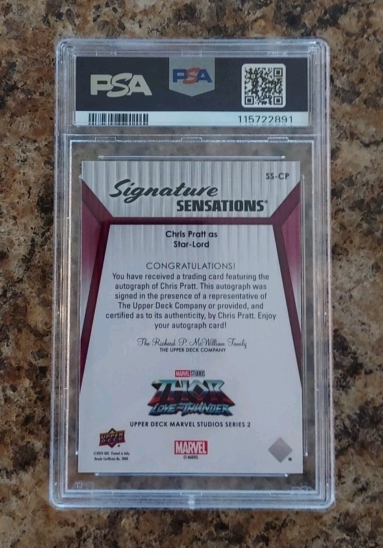 2024 UD Marvel Chris Pratt as Star-Lord Signature Sensations Auto #SS-CP PSA 8 view 2