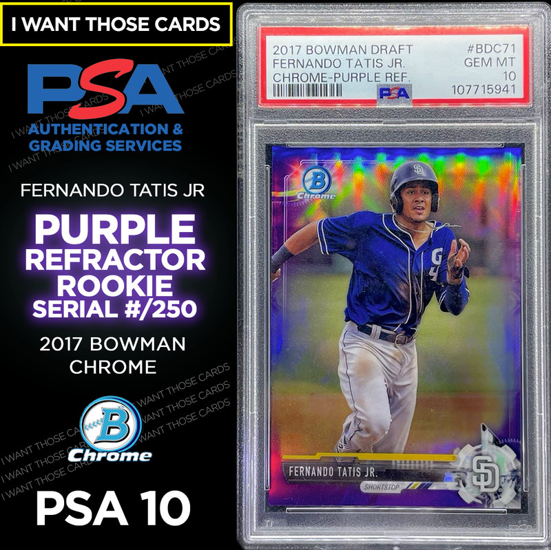 FERNANDO TATIS JR ROOKIE PURPLE REFRACTOR  #/250 2017 Bowman Draft 💎 PSA 10