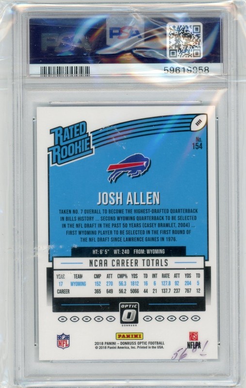 2018 Panini Donruss Optic Rated Rookie Josh Allen #154 Bills PSA 10 NFL view 2
