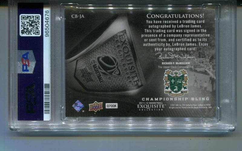 2011 UD Exquisite Collection Lebron James Championship Bling Auto /99  PSA 8 view 2