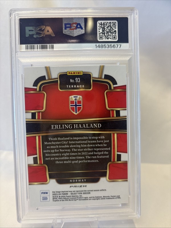 2023-24 Panini Select FIFA - Terrace Erling Haaland #93 Multicolor Prizm PSA 9 view 2