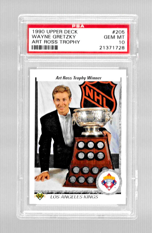 1990 UPPER DECK HOCKEY CARD #205 HOF WAYNE GRETZKY PSA 10 ART ROSS TROPHY KINGS