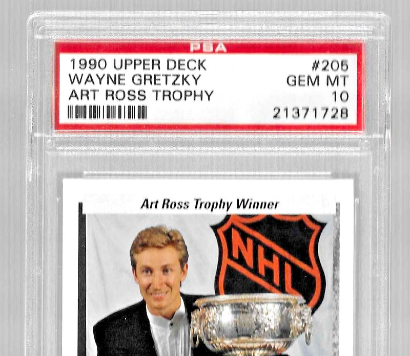 1990 UPPER DECK HOCKEY CARD #205 HOF WAYNE GRETZKY PSA 10 ART ROSS TROPHY KINGS view 2