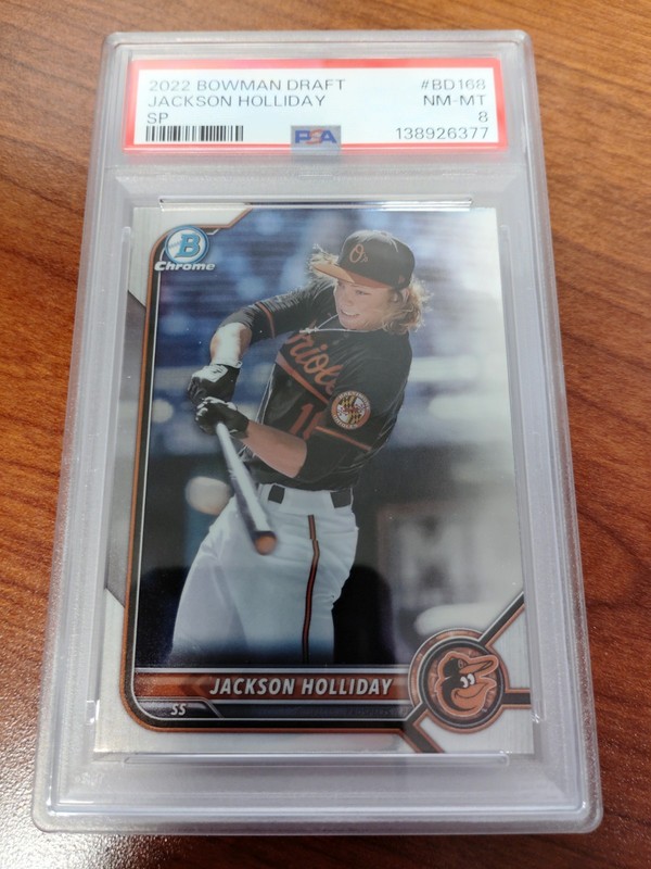 2022 JACKSON HOLLIDAY BOWMAN DRAFT SP #BD168 ORIOLES SHORT PRINT ROOKIE PSA 8 $$
