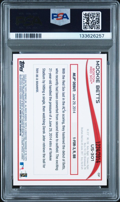 2014 Topps Update Us301 Mookie Betts Gold Rookie RC PSA 9 MINT ! view 2