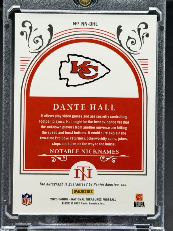2025 Panini National Treasures Dante Hall Human Joystick On card Auto /49 Chiefs view 2