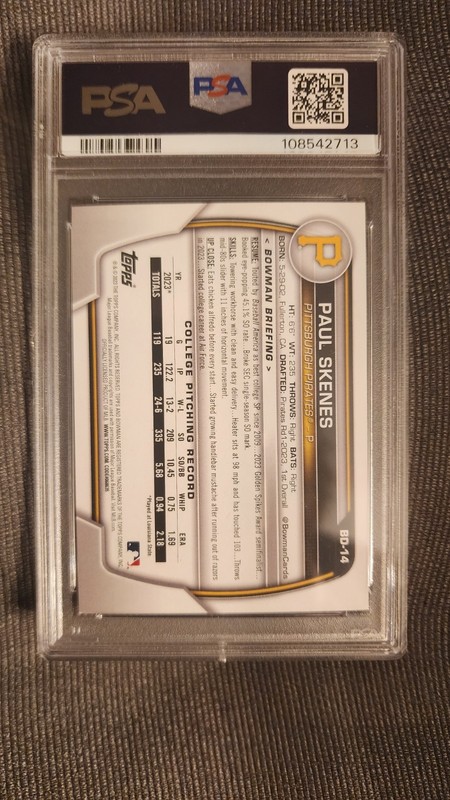 2023  BOWMAN 1ST DRAFT ROOKIE PAUL SKENES #BD14 MINT 9 PITTSBURGH PIRATES RC view 2