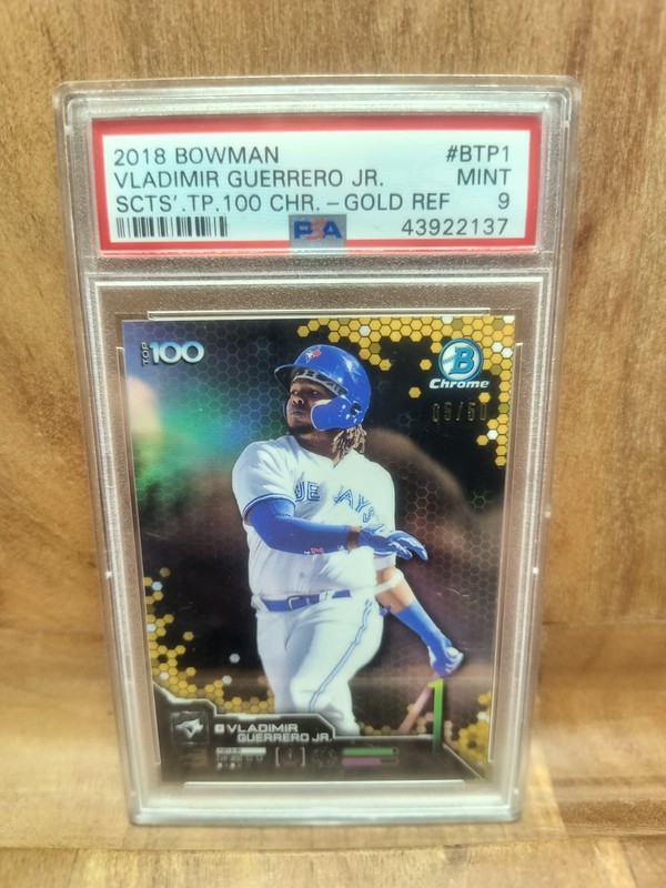 Bowman 2018 Scouts' Top 100 Vladimir Guerrero Jr. BTP-1 Gold /50 PSA 9