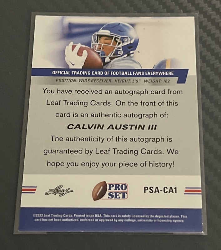 2022 Leaf Pro Set #PSA-CA1 Rookie Auto Calvin Austin II Red view 2