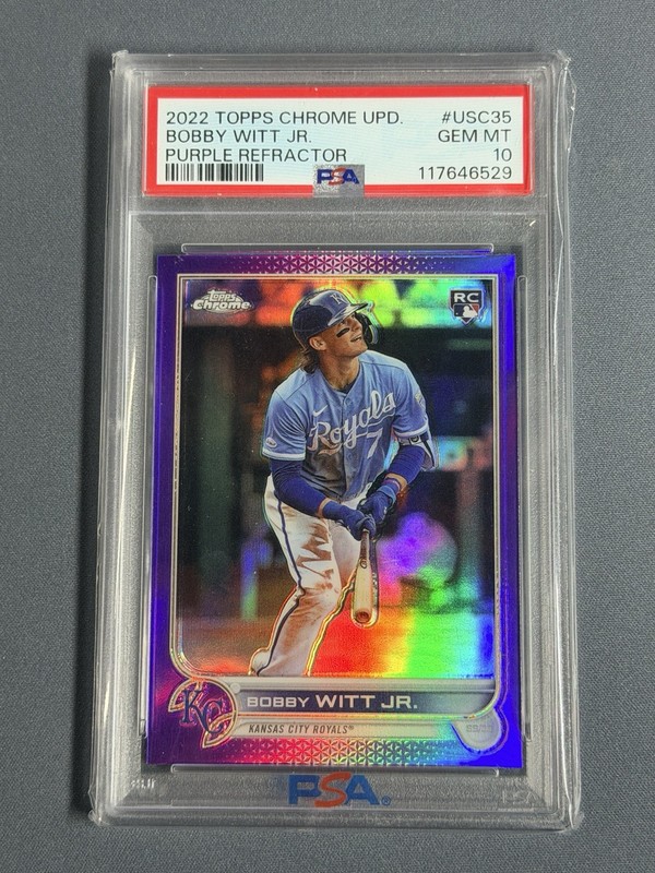 2022 Topps Chrome Update Bobby Witt Jr. #USC35 Purple Refractor (RC) PSA 10