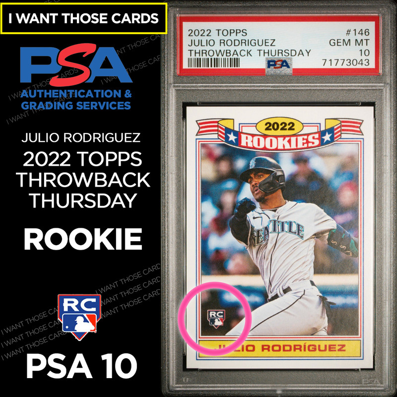 Julio Rodriguez ROOKIE PSA 10 💎 2022 Topps - RARE - Throwback Thursday view 1