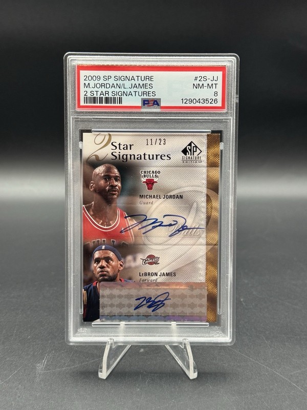 2009 SP Signature Edition 2 Star LeBron James Michael Jordan AUTO #2S-JJ PSA 8
