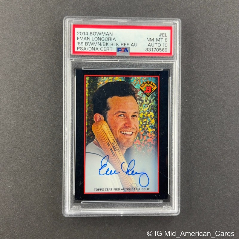 2014 Bowman Is Back Evan Longoria 1989 Bowan Auto Black Refractor /25 PSA 8 / 10
