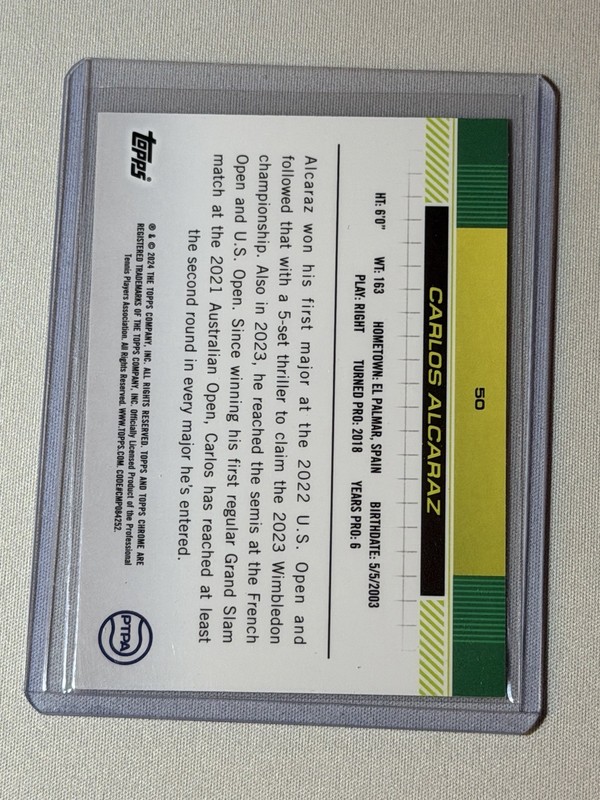 2024 Topps Chrome Tennis Carlos Alcaraz Clay Bronze Refractor RC Rookie SP view 2
