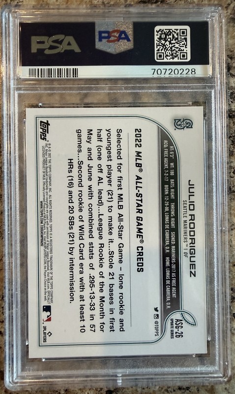2022 Topps Update Julio Rodriguez RC ASG-26 PSA 9 view 2