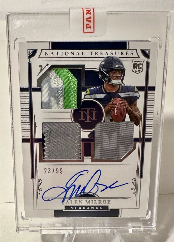 2025 National Treasures - Rookie Triple Materials Jalen Milroe Auto /99 Seahawks