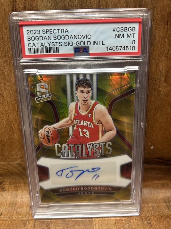 Panini Spectra Catalysts Bogdan Bogdanovic Gold Prizm /3 Auto PSA 8 Hawks