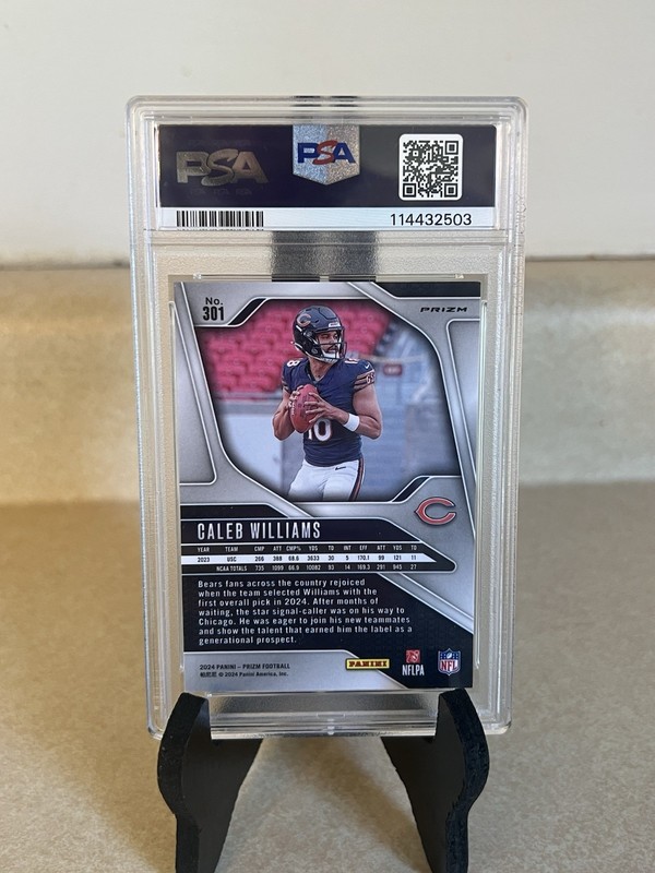 2024 Panini Prizm Caleb Williams #301 Neon Green Pulsar Prizm (RC) PSA 9 view 2