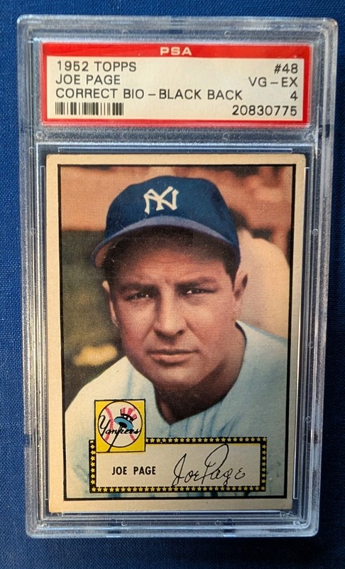 1952 Topps #48 Joe Page Black Back PSA 4 Correct Bio Yankees