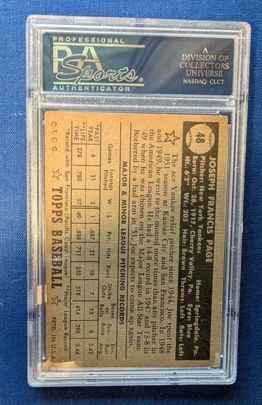 1952 Topps #48 Joe Page Black Back PSA 4 Correct Bio Yankees view 2