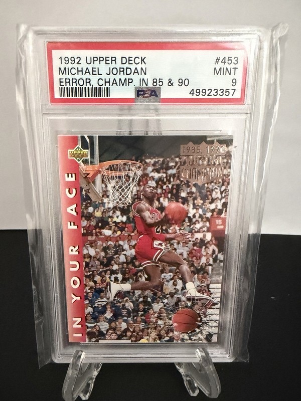1992 Upper Deck Michael Jordan #453 ERROR CHAMP In 85 & 90 - PSA 9 MINT 