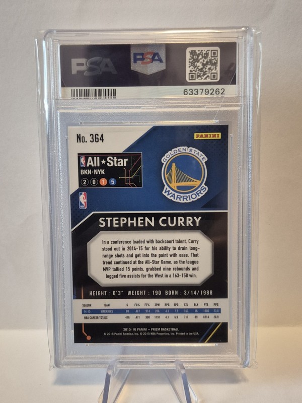 2015 Panini Prizm Stephen Curry #364 PSA 9 All-Star Warriors MVP view 2
