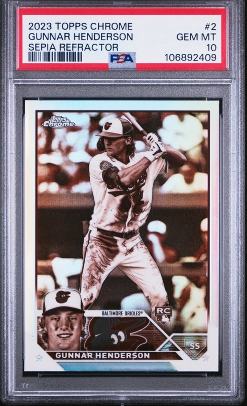 2023 Topps Chrome - Gunnar Henderson #2 Sepia Refractor (RC) PSA 10 view 1