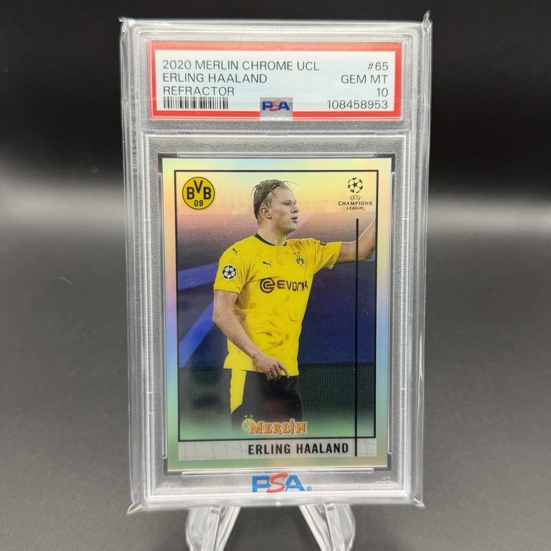 2020 TOPPS MERLIN CHROME UEFA CHAMPIONS #65 ERLING HAALAND REFRACTOR PSA 10