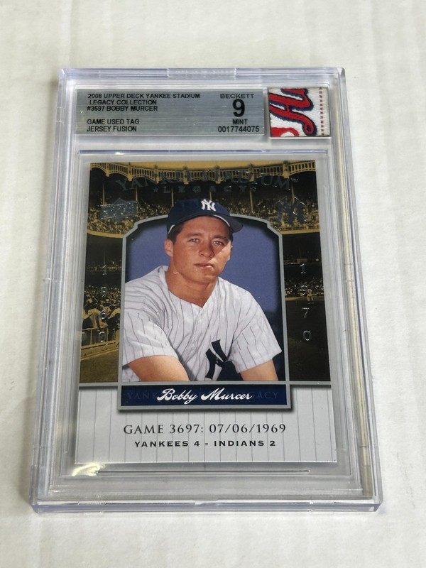 2008 UD Yankee Stadium Bobby Murcer Game Used Logoman Patch Jersey Fusion BGS 9