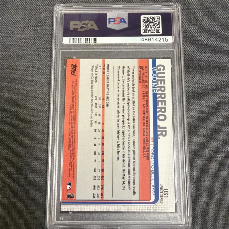 2019 Topps Update Vladimir Guerrero Jr. RC Rookie #US1 Blue Jays PSA 10 GEM MINT view 2