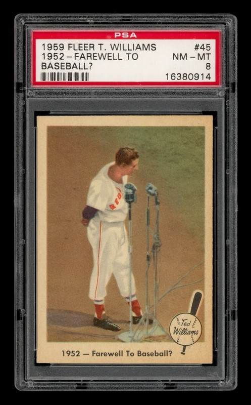 1959 Fleer Ted Williams Set-Break # 45 1952-Farewell To Baseball? PSA 8 NM-MT