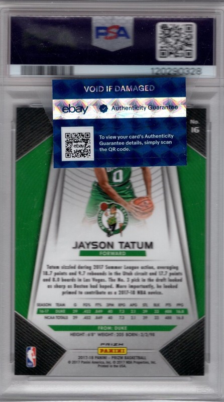 2017 Panini Prizm #16 Jayson Tatum Rookie Silver PSA 9 view 2