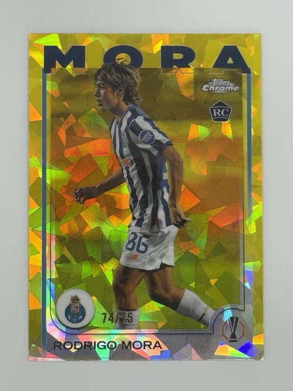 Rodrigo Mora 2024-25 Topps Chrome UEFA Sapphire Yellow Refractor RC #/75 Porto