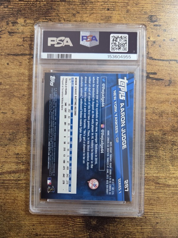 2017 Topps Aaron Judge Leaning On Railing SP Rookie RC SP PSA 9 #287 view 2